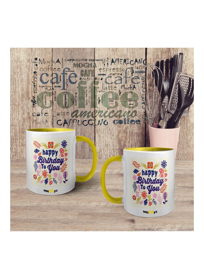 muGGyz Happy Birthday To You Printed Coffee Mug Yellow/White/Blue - Image 4