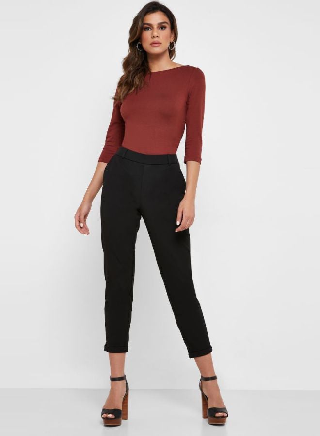 VERO MODA Cotton Roll Hem Pants Black  - Image 3