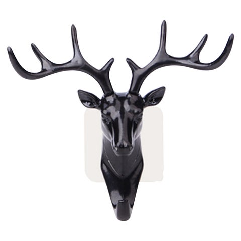 Adhesive Deer Elk Head Shape Towel Hanger No Punching Hanging Hook Black 12cm