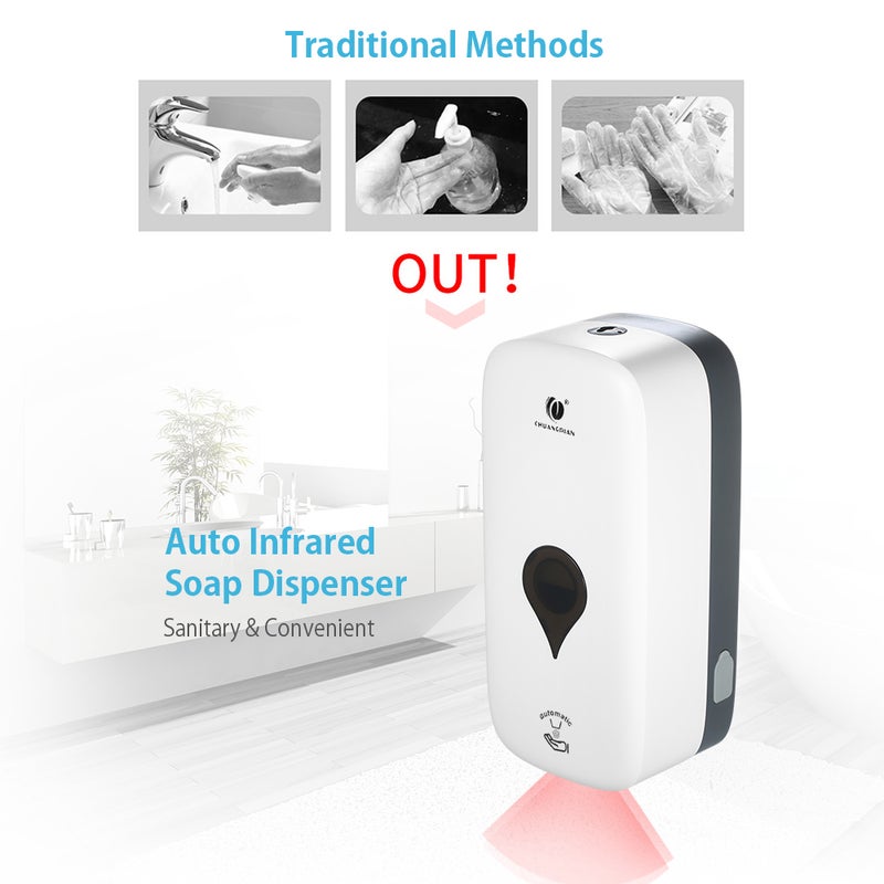 1000ml Wall Mounted Touchless Auto Infrared Foam Soap Dispenser White 30cm - v1608555945/N43011636A_2