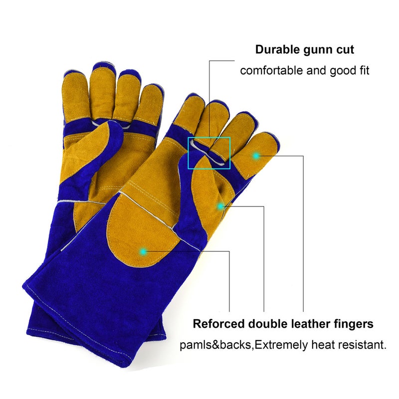 Heat Fire Resistant Welding Glove Blue 41x18cm - Image 2