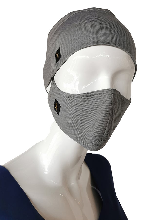 Sana'a Kayum Head Cap And Reusable Face Mask Set Titanium Grey Medium  - Image 1