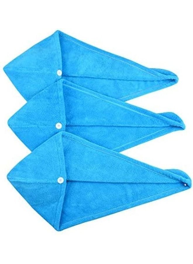 3-Piece Of Soft Shower Hair Towel Blue 9.09inch