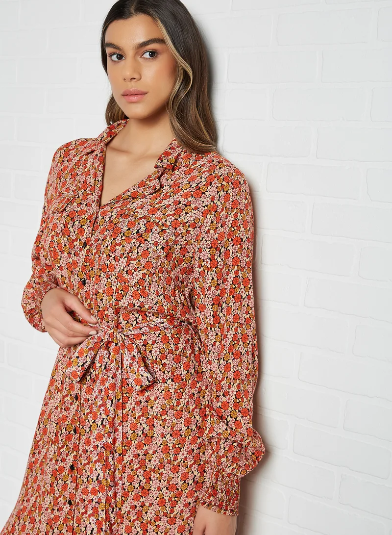 بيسز Floral Shirt Midi Dress شيري توميتو