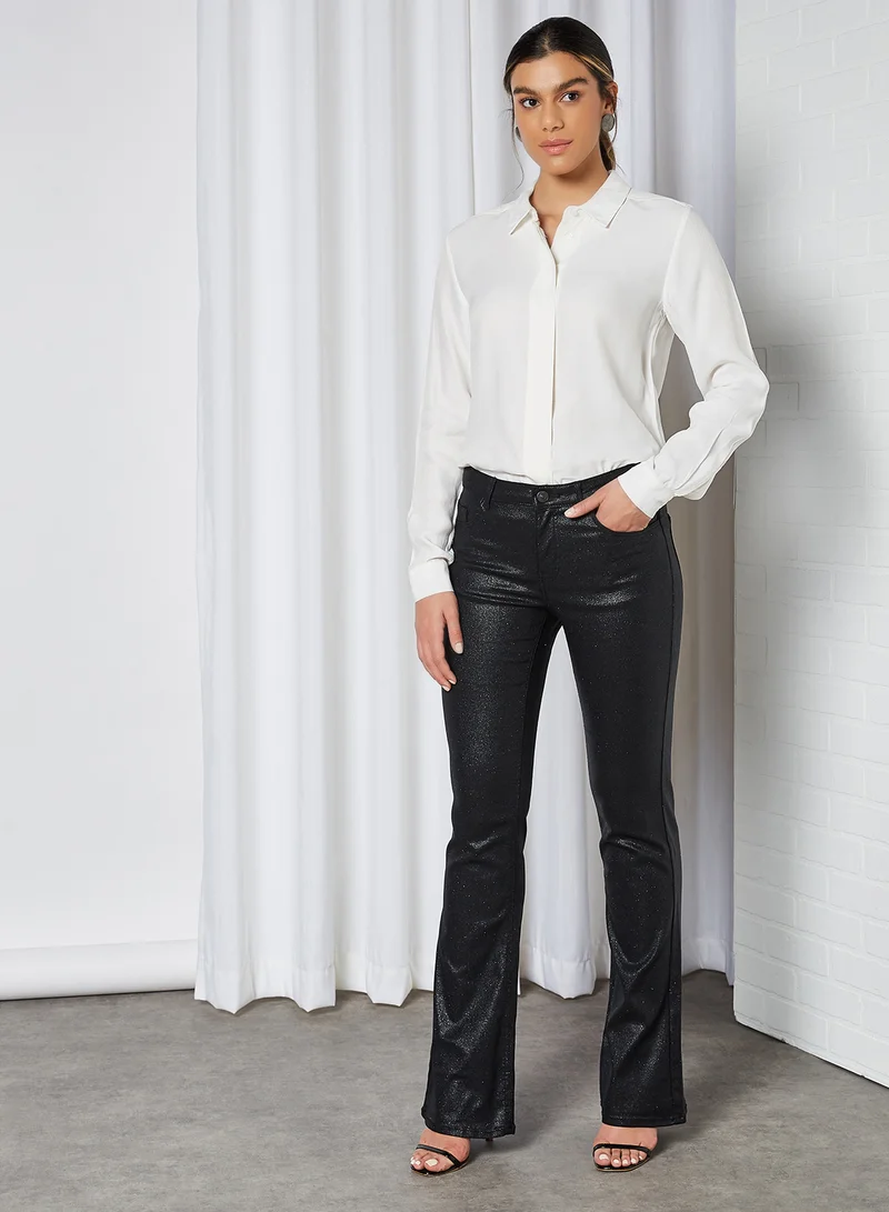 PIECES Glitter Flared Pants Black