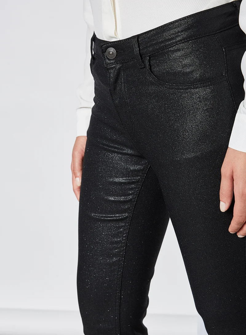 PIECES Glitter Flared Pants Black