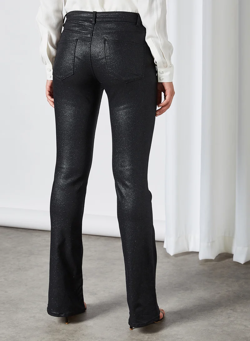 PIECES Glitter Flared Pants Black