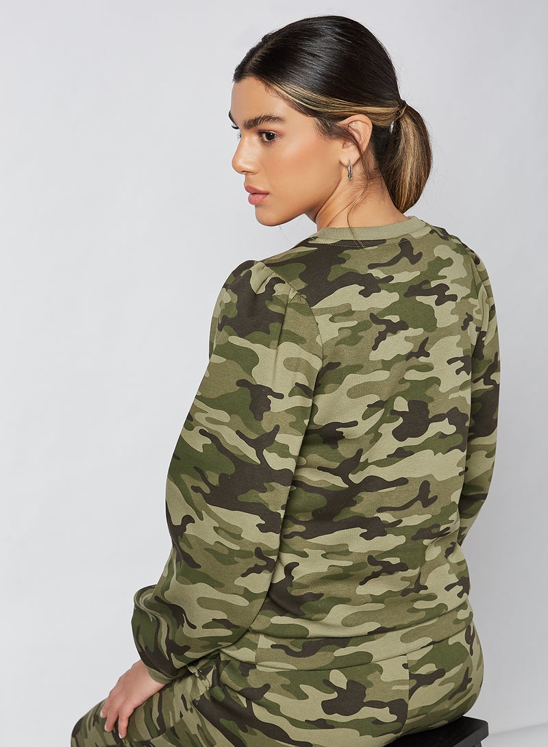 PIECES - Camo Print Sweatshirt Green - Image 1