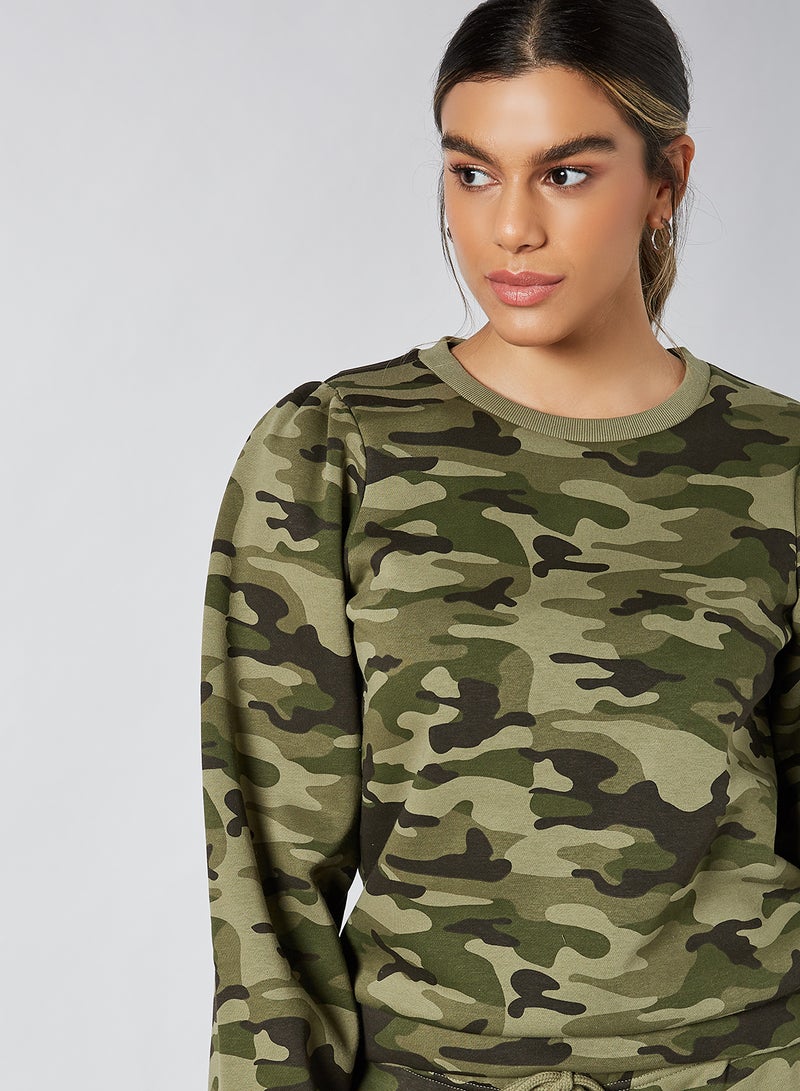 PIECES - Camo Print Sweatshirt Green - Image 1