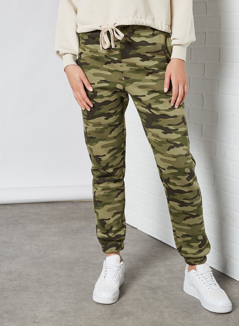 PIECES - Camo Print Sweatpants Green - Image 1