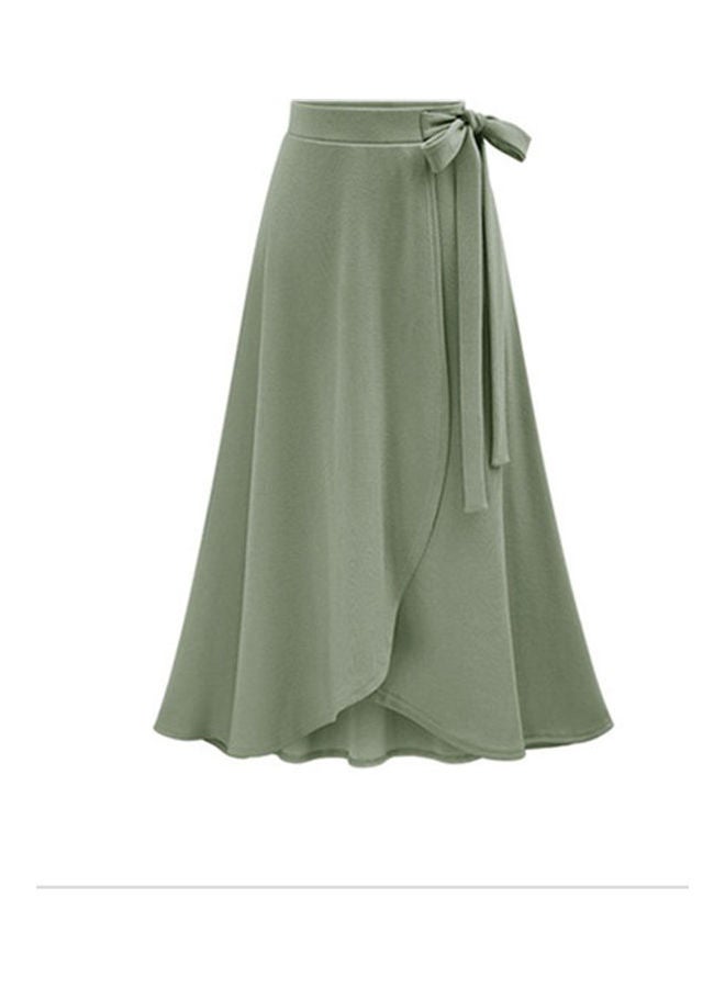 Fashion Medium Length High Waisted Irregular Slit Skirt Army Green  - Image 1