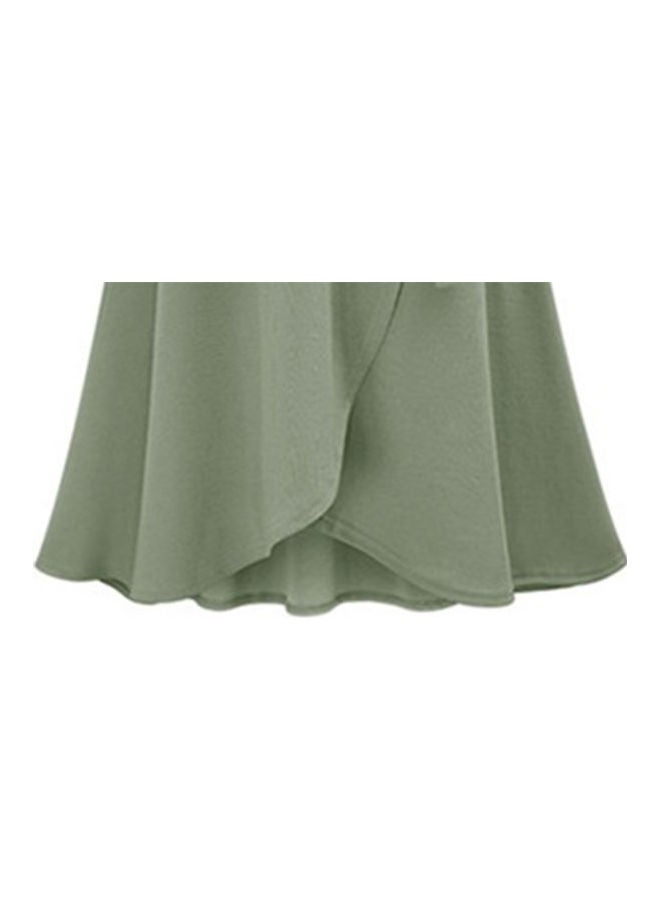 Fashion Medium Length High Waisted Irregular Slit Skirt Army Green  - Image 3