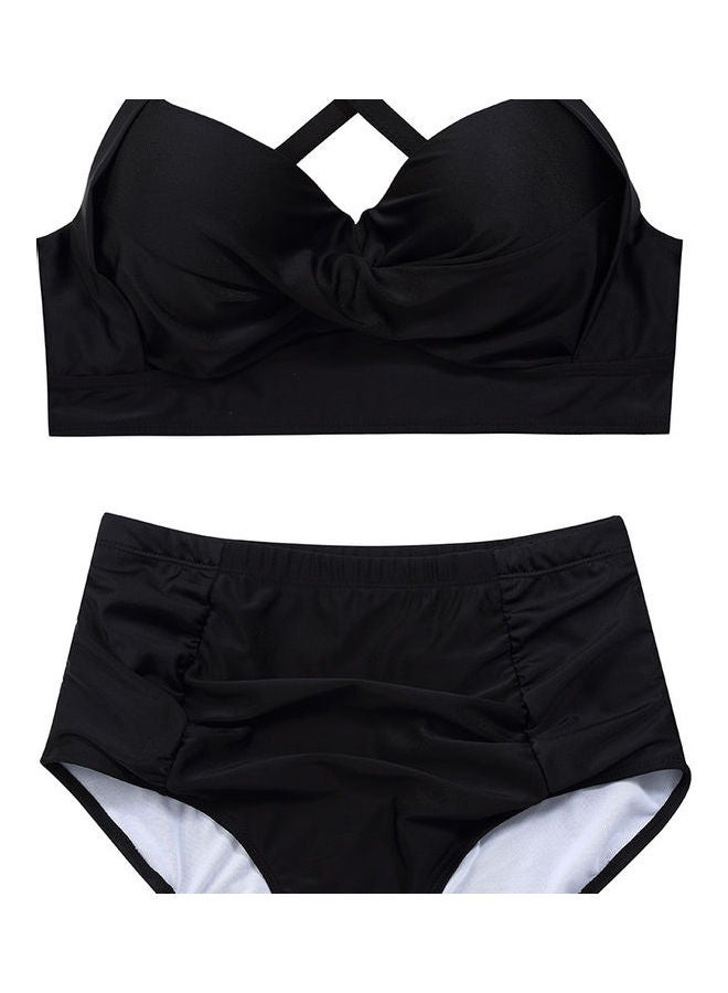 Women Ruched Vintage Plus Size Bikini Set High Waist Swimsuit Black  - Image 4