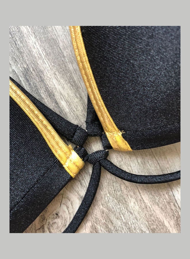 Women Fashion Gilding Splicing Bikini Set Black - Image 3