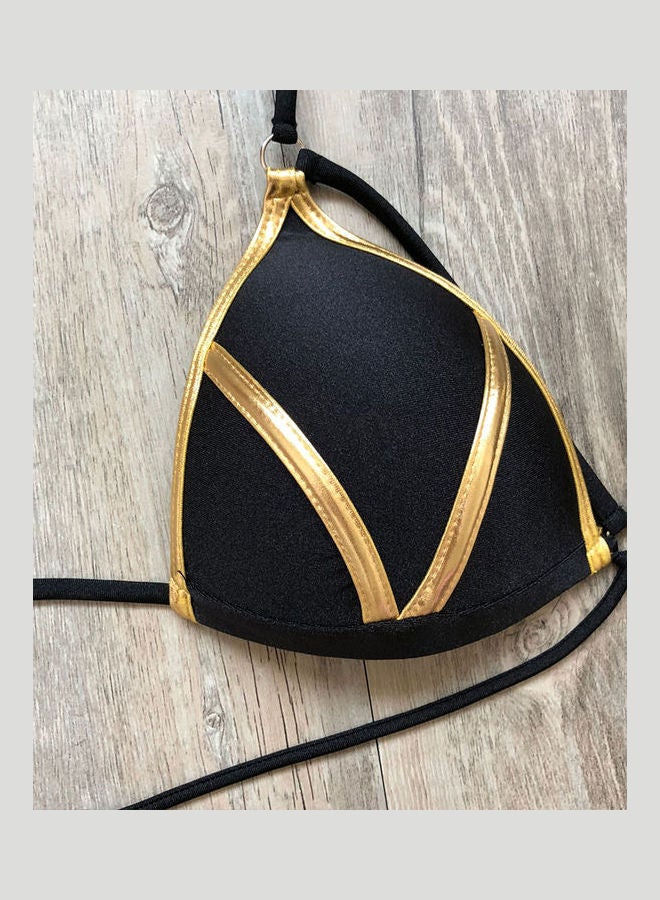 Women Fashion Gilding Splicing Bikini Set Black - Image 4
