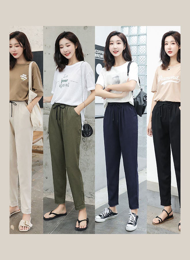 Women Fashion Breathable Linen Casual Loose Haren Pants Black - Image 5