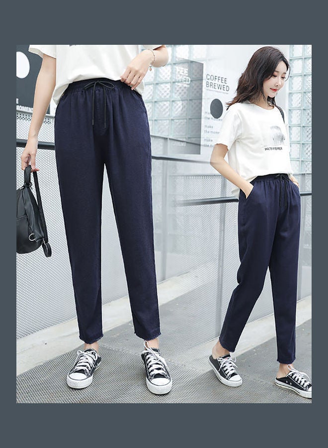 Women Fashion Breathable Linen Casual Loose Haren Pants Black - Image 2