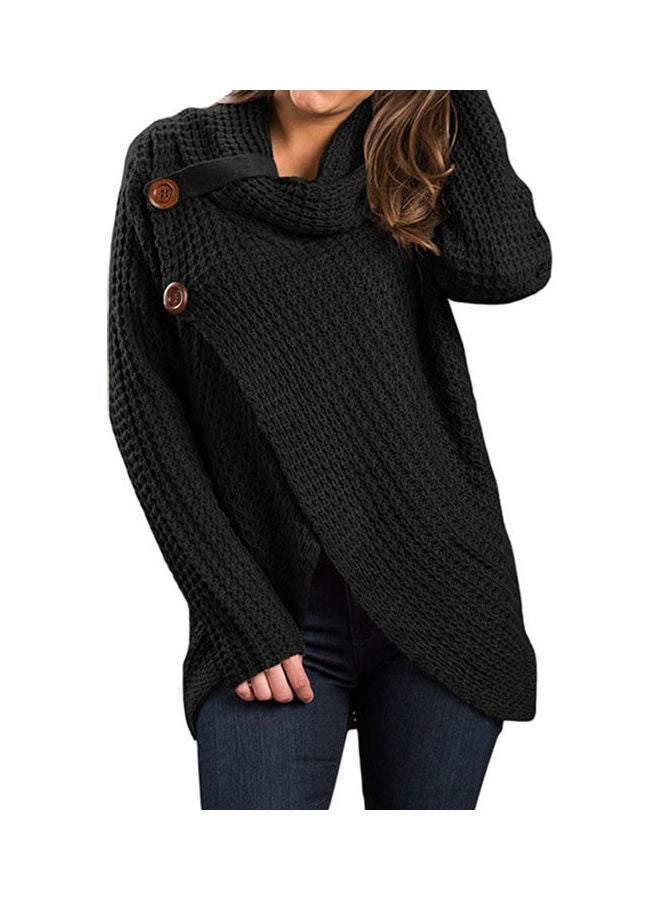 سترة بأكمام طويلة وتصميم ملتف حول الخصر أسود - Image 2