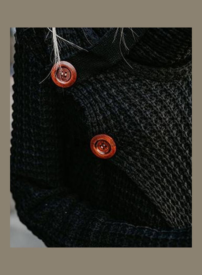 سترة بأكمام طويلة وتصميم ملتف حول الخصر أسود - Image 3