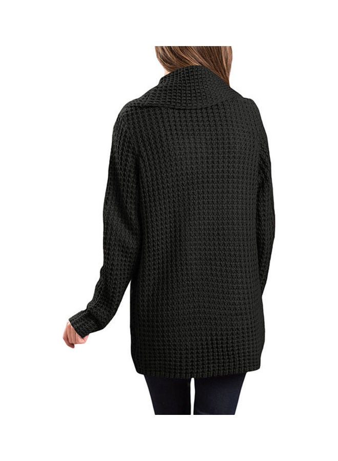 سترة بأكمام طويلة وتصميم ملتف حول الخصر أسود - Image 4