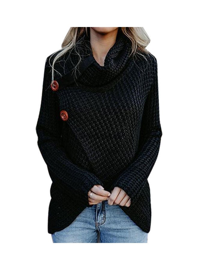 سترة بأكمام طويلة وتصميم ملتف حول الخصر أسود - Image 1