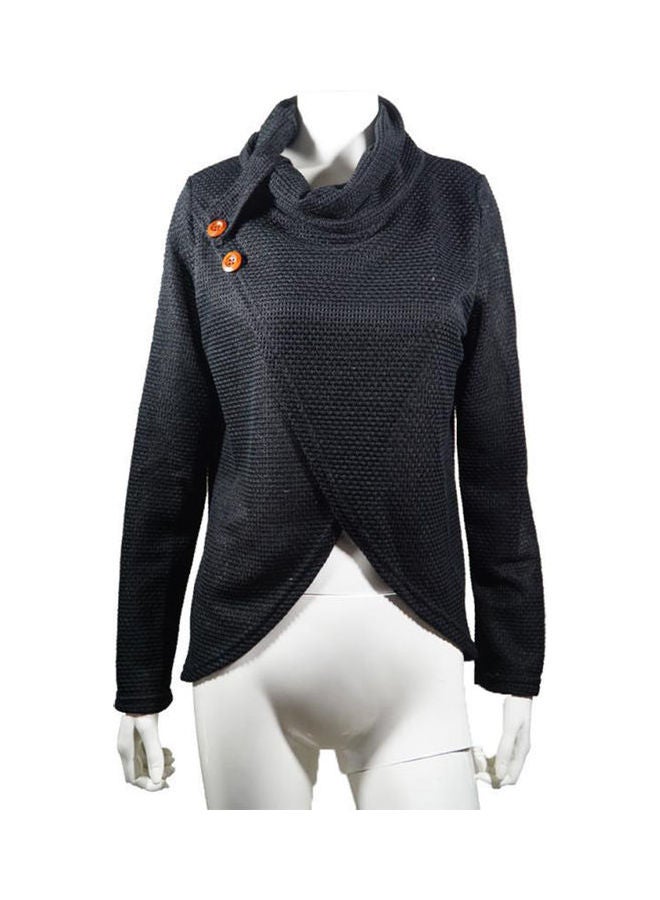 سترة بأكمام طويلة وتصميم ملتف حول الخصر أسود - Image 5