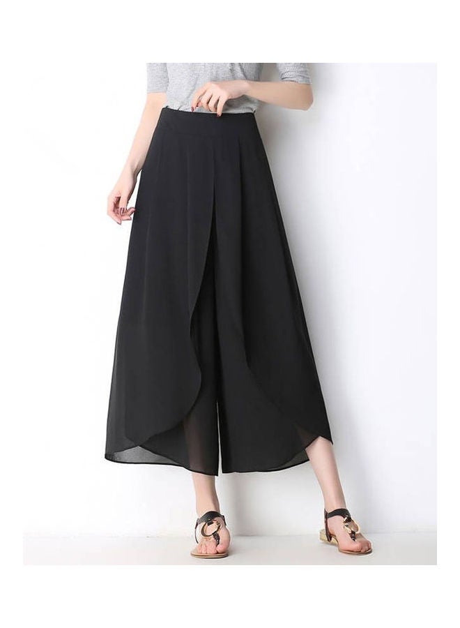 Women Thin Chiffon High Waist Loose Wide Leg Casual Pants Black  - Image 2