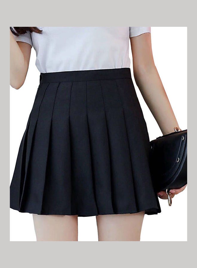 Women Fashion  High Waist A Line Pleated Skirt Black - Image 1