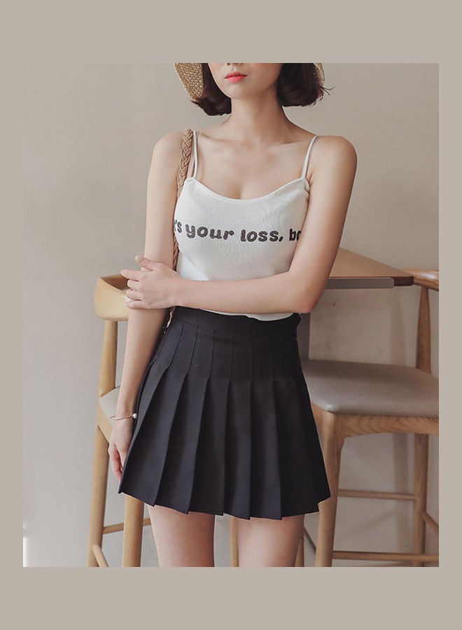 Women Fashion  High Waist A Line Pleated Skirt Black - Image 3