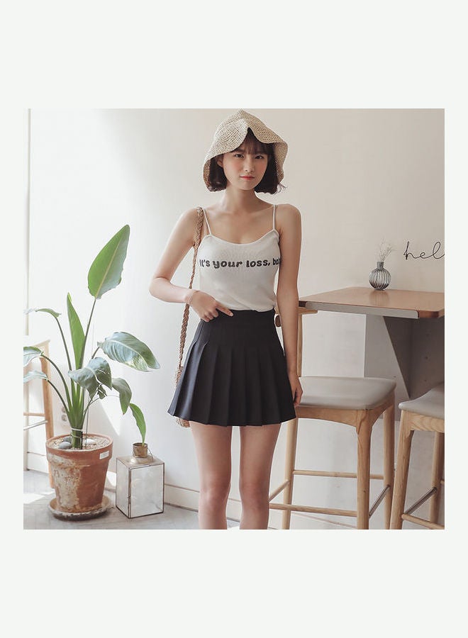 Women Fashion  High Waist A Line Pleated Skirt Black - Image 4