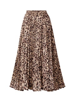 Fashion Leopard Printing A-Line Long Pleated Skirt Multicolour