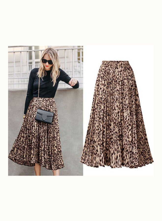 Generic - Fashion Leopard Printing A-Line Long Pleated Skirt Multicolour - Image 1