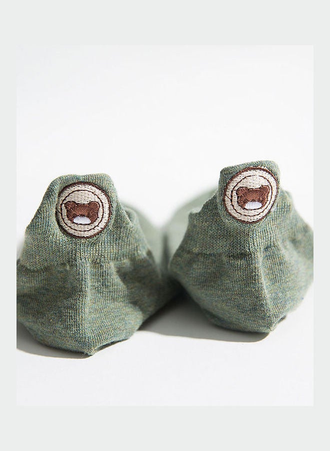Ankle Socks With Cute Bear Embroidery Green  - Image 1