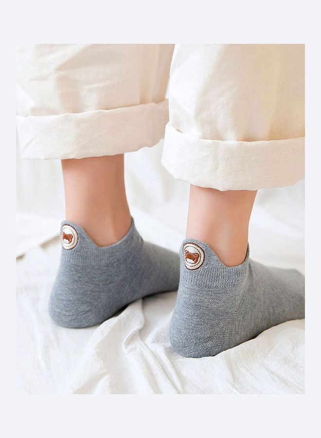 Ankle Socks With Cute Bear Embroidery Green  - Image 3