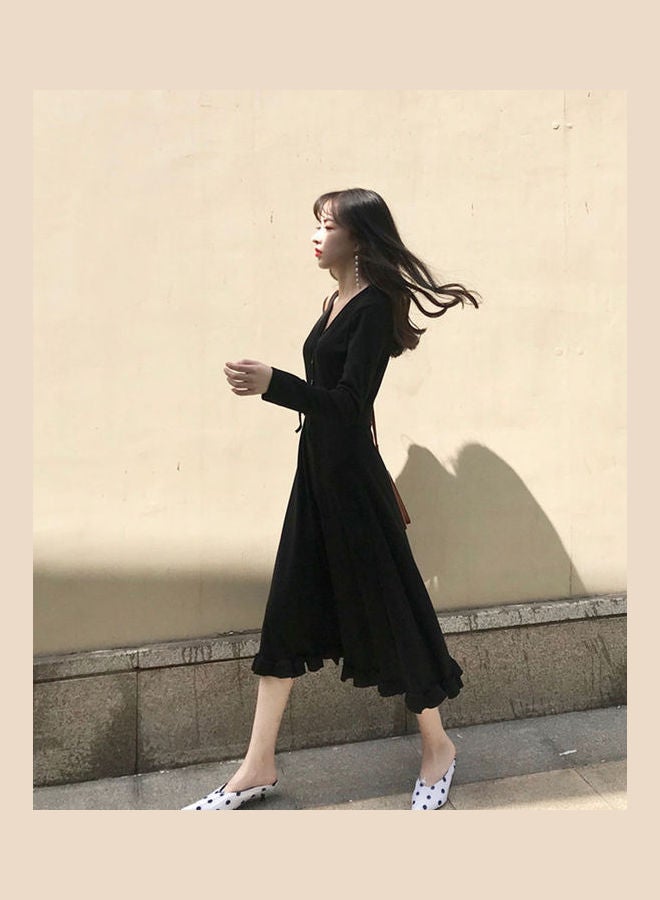 Long Sleeves Dress With Ruffled Hem Brick Red - Image 5