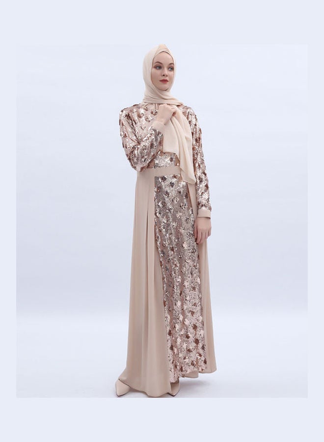 Long Sleeve Dress With Headscarf Champagne - Image 1