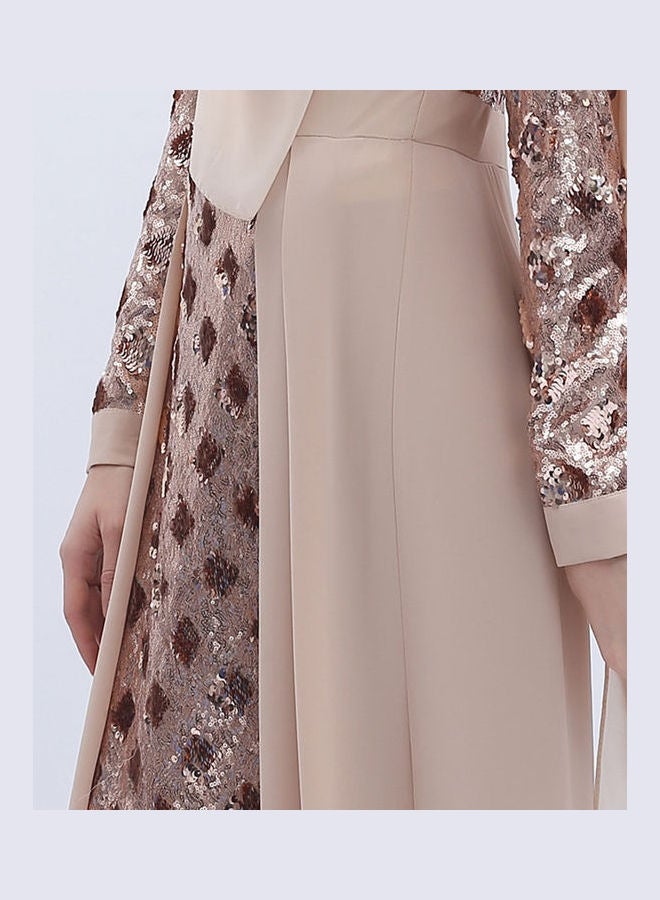 Long Sleeve Dress With Headscarf Champagne - Image 5