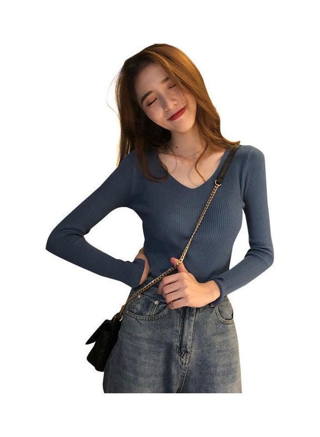 بلوزة بأكمام طويلة أزرق - Image 4