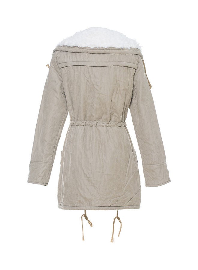 Cotton Coat Solid Color Zipper Closure Coat Khaki - Image 5