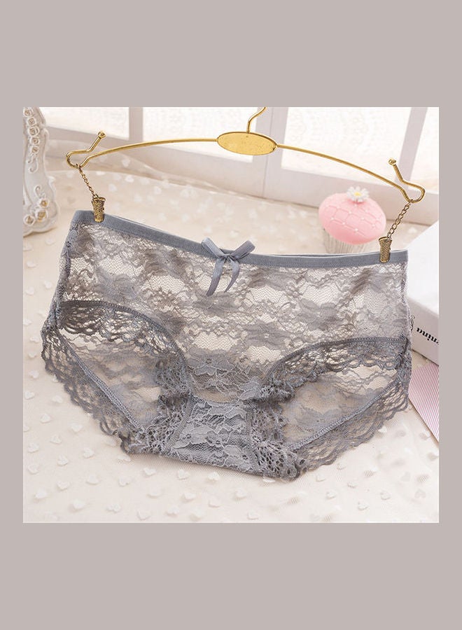Low Waist Breathable Briefs Hollow Lace Underpants Grey  - Image 1