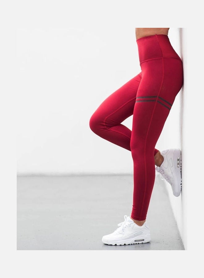 Casual Solid Color Sports Leggings Red - Image 2