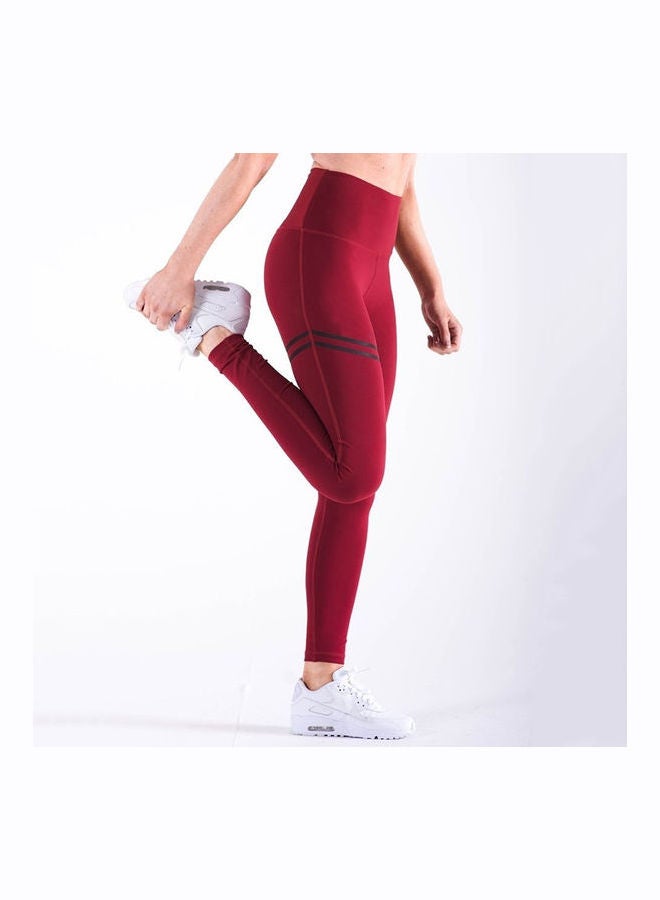 Casual Solid Color Sports Leggings Red - Image 3