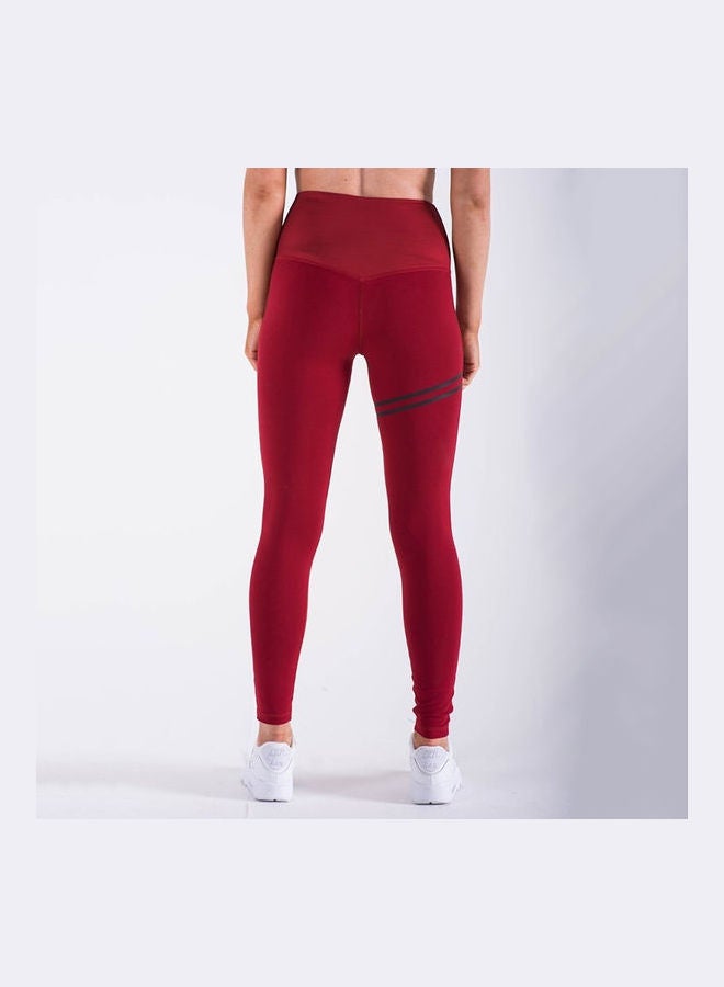 Casual Solid Color Sports Leggings Red - Image 4