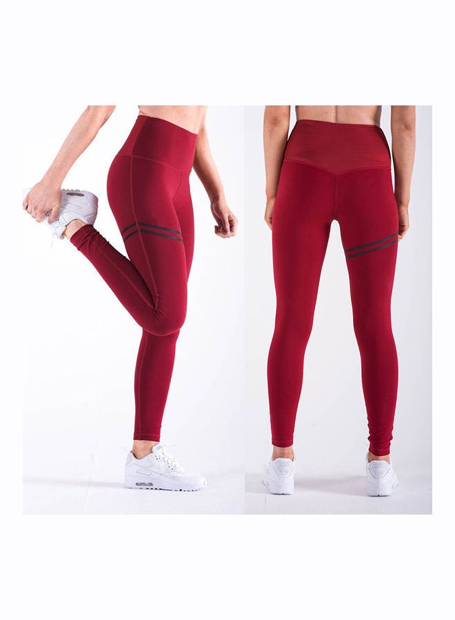 Casual Solid Color Sports Leggings Red - Image 5