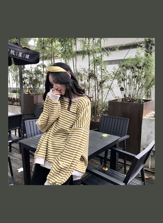 Loose Stripe Printing Fleece Long Sleeve Sweatshirts Turmeric - Image 1