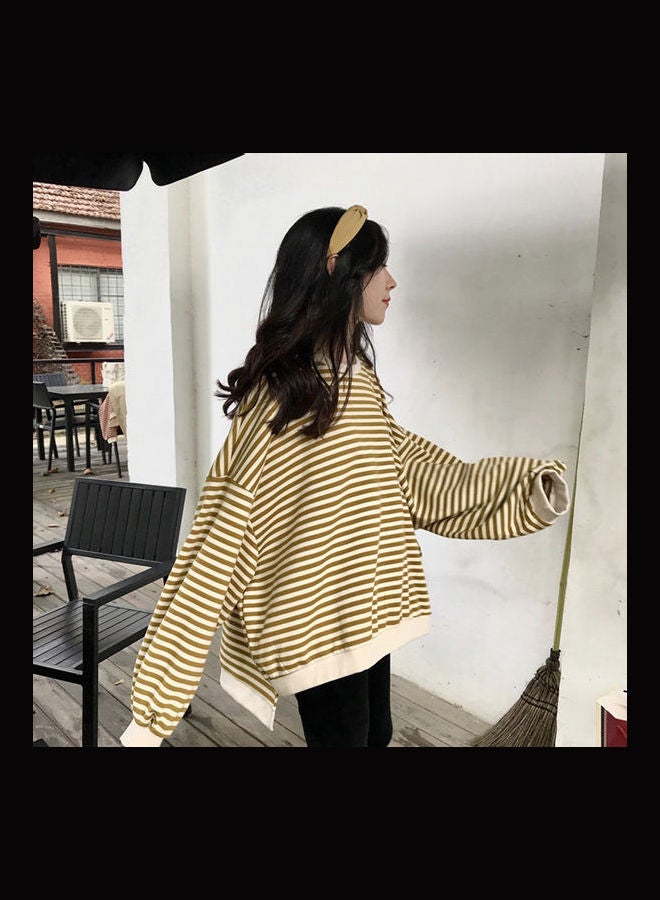 Loose Stripe Printing Fleece Long Sleeve Sweatshirts Turmeric - Image 2