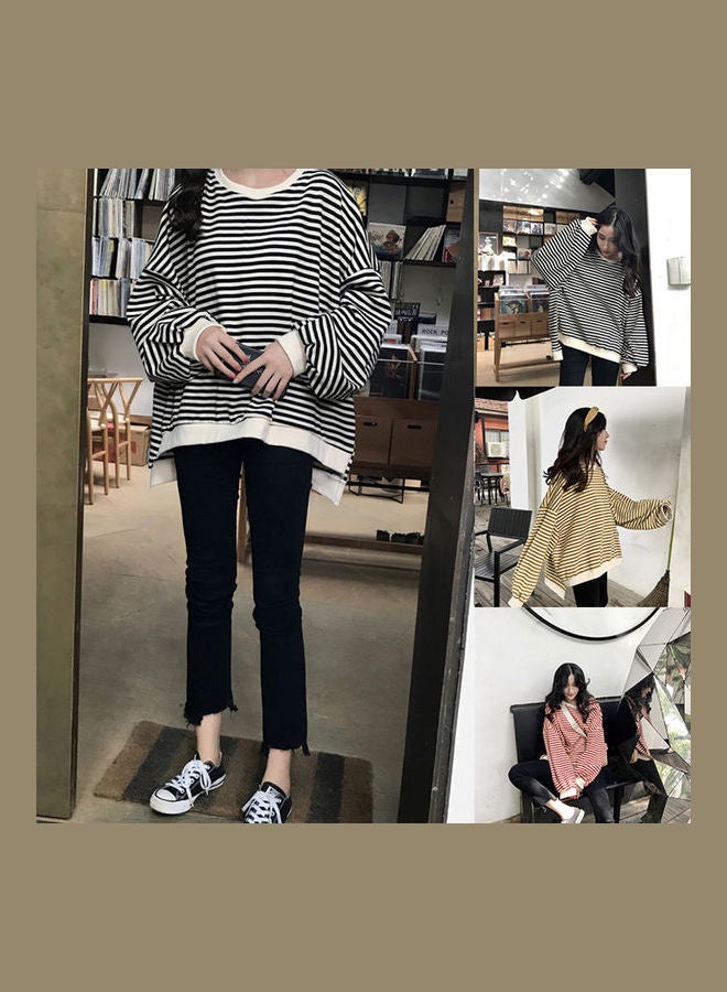 Loose Stripe Printing Fleece Long Sleeve Sweatshirts Turmeric - Image 3
