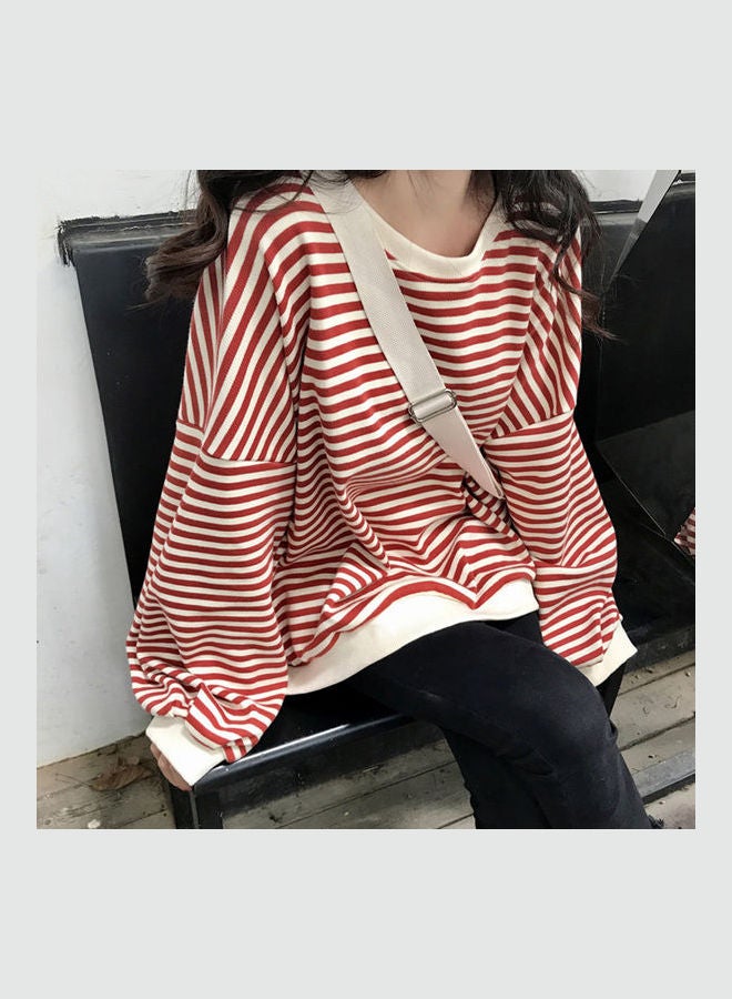 Loose Stripe Printing Fleece Long Sleeve Sweatshirts Turmeric - Image 4