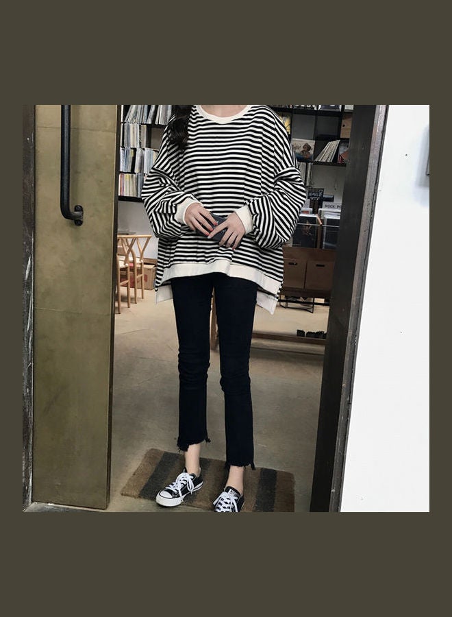 Loose Stripe Printing Fleece Long Sleeve Sweatshirts Turmeric - Image 5