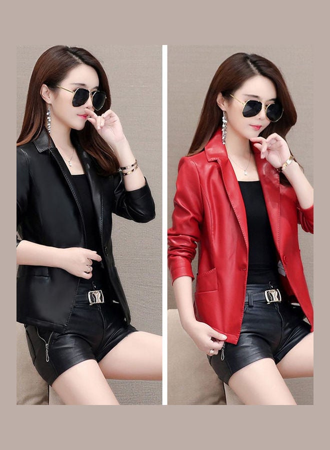 Turn Down Collar Slim Jacket Formal Suit Red - Image 1